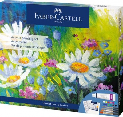 Akrilfesték készlet festővászonnal, tubusos, FABER-CASTELL "Creative Studio", 12 különböző szín