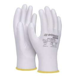 Szerelőkesztyű, PU, DONAU "Safety", 8/M méret, fehér